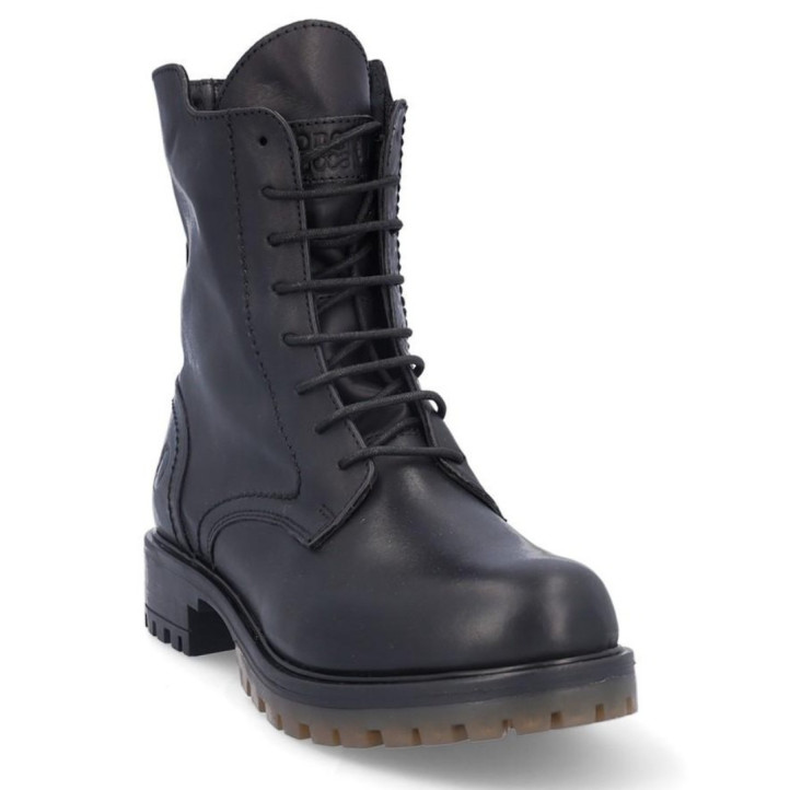 Botines planos Coronel Tapioca negros de piel con cordones, cremallera lateral y lengüeta alta - Querol online