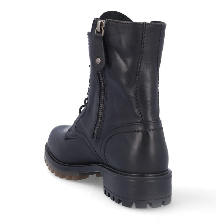 Botines planos Coronel Tapioca negros de piel con cordones, cremallera lateral y lengüeta alta - Querol online