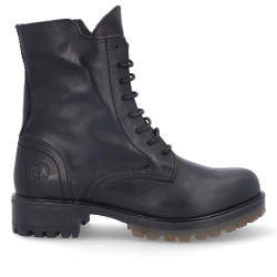 Botines planos Coronel Tapioca negros de piel con cordones, cremallera lateral y lengüeta alta - Querol online