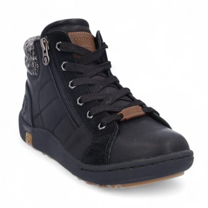 Botines planos Coronel Tapioca negros con cremallera exterior y cordones y cuello de punto - Querol online