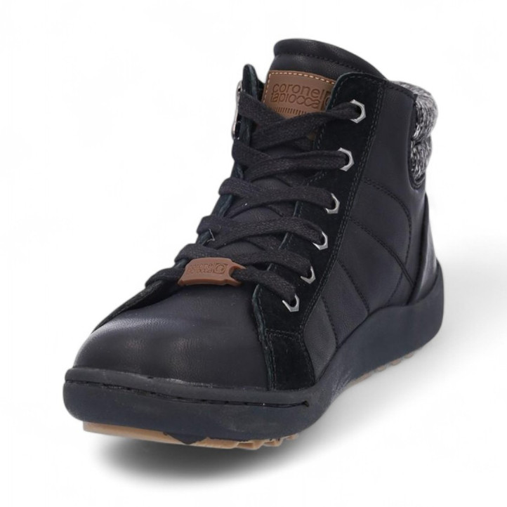 Botins plans Coronel Tapioca negres amb cremallera exterior i cordons i coll de punt - Querol online