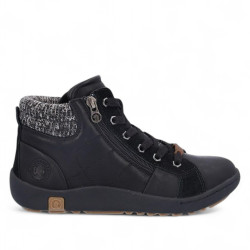 Botines planos Coronel Tapioca negros con cremallera exterior y cordones y cuello de punto - Querol online