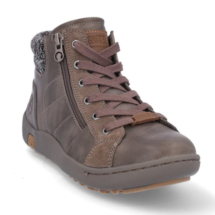 Botines planos Coronel Tapioca taupe con cremallera exterior y cordones y cuello de punto - Querol online