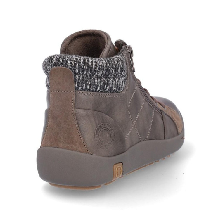 Botines planos Coronel Tapioca taupe con cremallera exterior y cordones y cuello de punto - Querol online