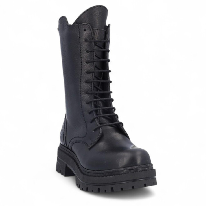 Botins plataforma Coronel Tapioca negres de pell amb cremallera i cordons waterproof - Querol online