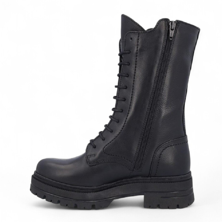 Botins plataforma Coronel Tapioca negres de pell amb cremallera i cordons waterproof - Querol online