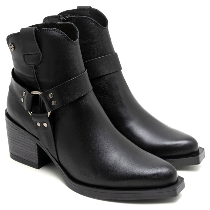 BOTINES COWBOY DE PIEL NEGRO CON CREMALLERA FABIANA PORRONET - Querol online