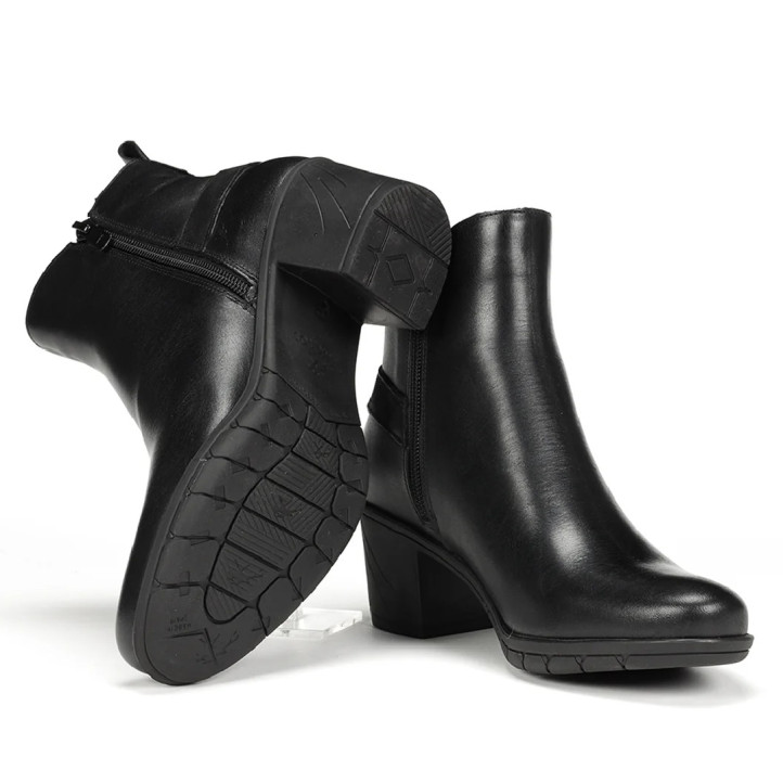 Botines tacón Fluchos nydia negros de piel con detalle decorativo - Querol online