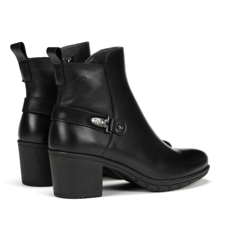 Botines tacón Fluchos nydia negros de piel con detalle decorativo - Querol online