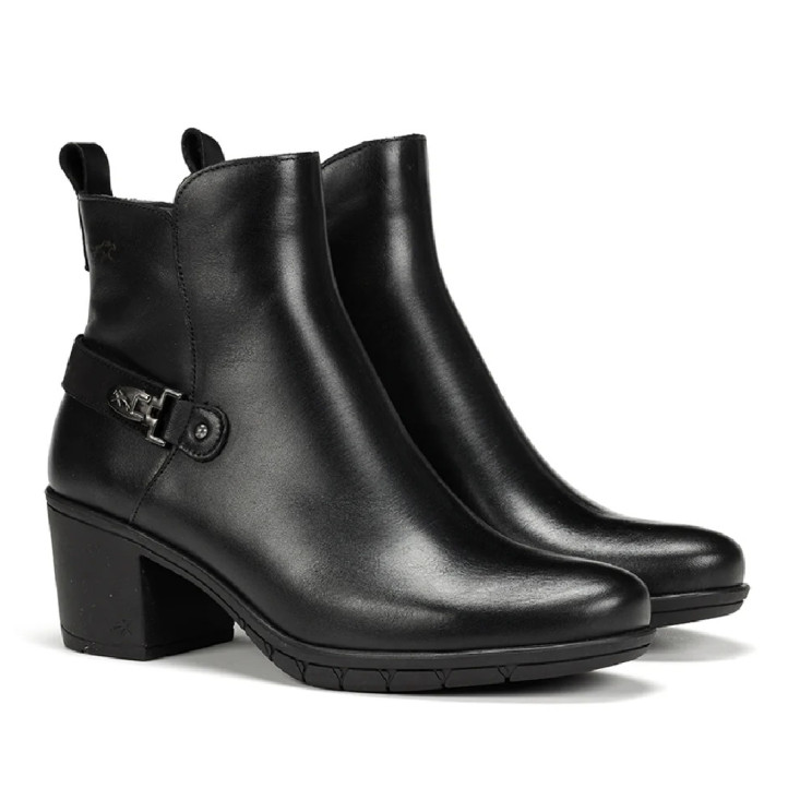 Botines tacón Fluchos nydia negros de piel con detalle decorativo - Querol online