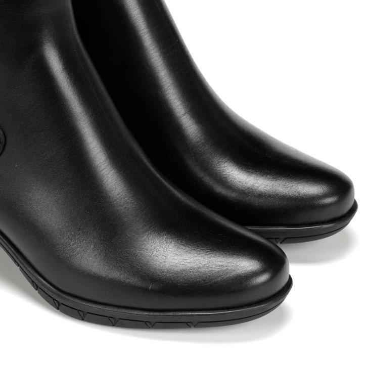Botines tacón Fluchos nydia negros de piel con detalle decorativo - Querol online