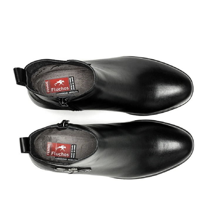 Botines tacón Fluchos nydia negros de piel con detalle decorativo - Querol online