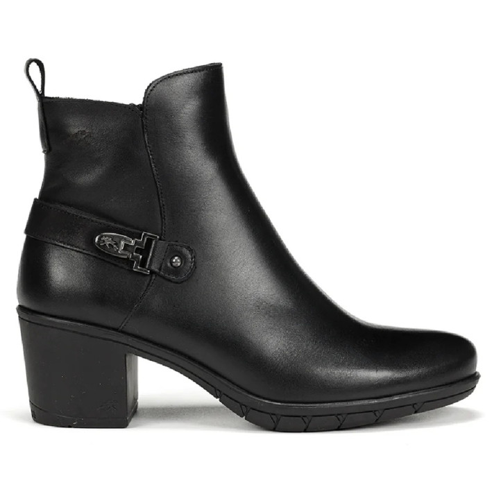 Botines tacón Fluchos nydia negros de piel con detalle decorativo - Querol online