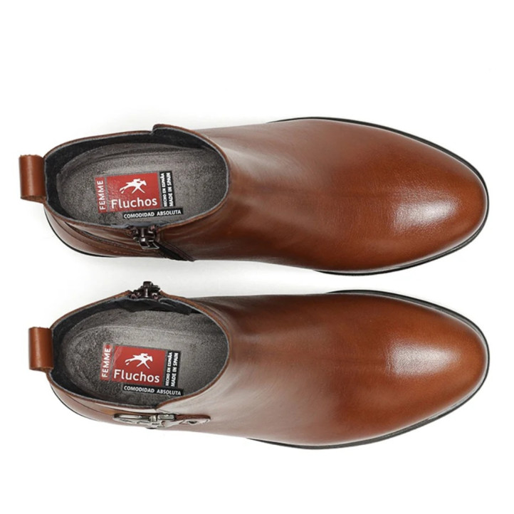 Botines tacón Fluchos nydia marrones de piel con detalle decorativo - Querol online