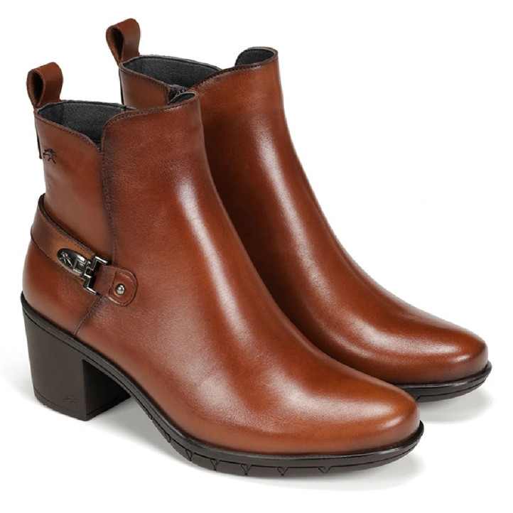 Botines tacón Fluchos nydia marrones de piel con detalle decorativo - Querol online