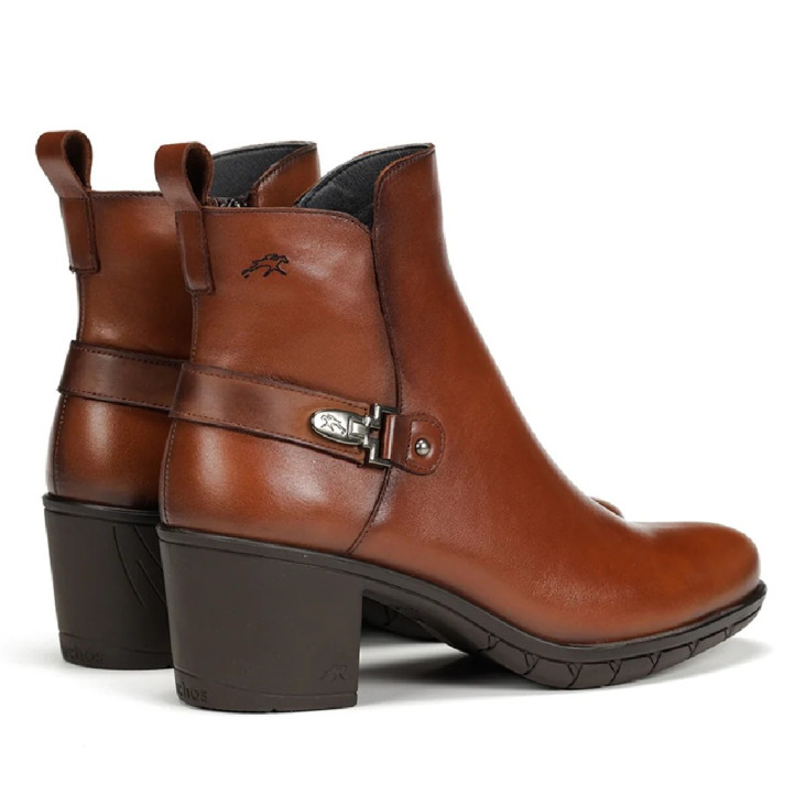 Botines tacón Fluchos nydia marrones de piel con detalle decorativo - Querol online