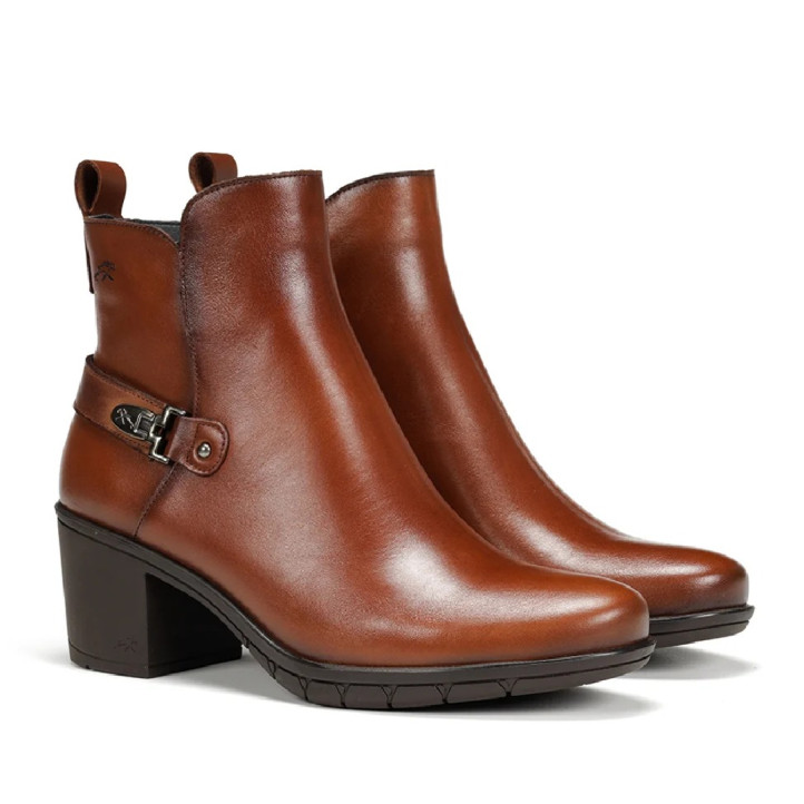 Botines tacón Fluchos nydia marrones de piel con detalle decorativo - Querol online