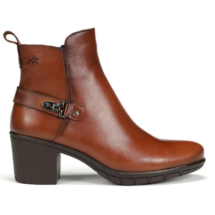 Botines tacón Fluchos nydia marrones de piel con detalle decorativo - Querol online