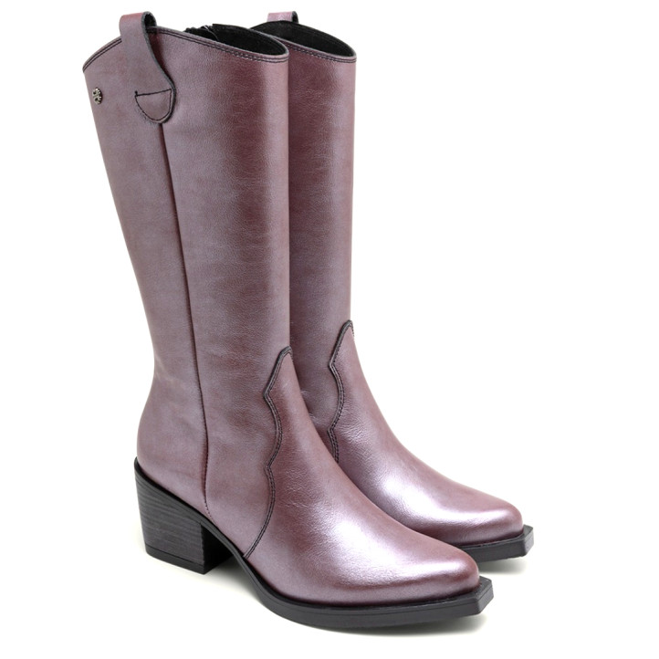 BOTAS COWBOY DE PIEL BURDEOS METAL FABILA PORRONET - Querol online