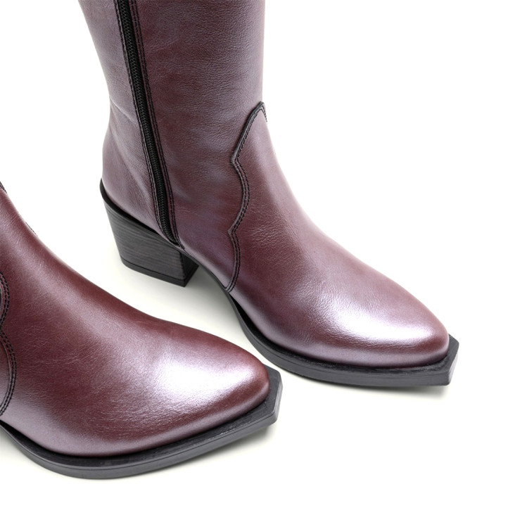 BOTAS COWBOY DE PIEL BURDEOS METAL FABILA PORRONET - Querol online