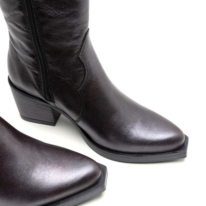 BOTAS COWBOY DE PIEL MOKA METALIZADO FABILA PORRONET - Querol online