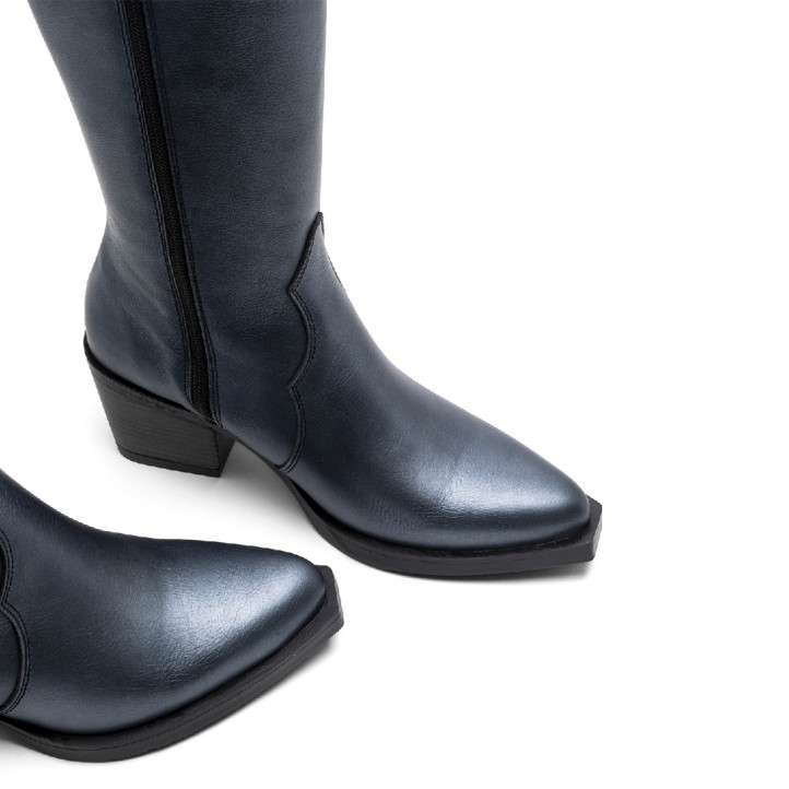 BOTAS COWBOY DE PIEL METALIZADA PLOMO FABILA PORRONET - Querol online