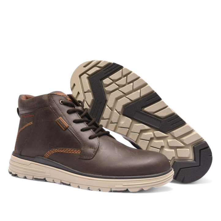 Botines Baerchi ultralight sport marrones de piel con cordones y cremallera lateral - Querol online