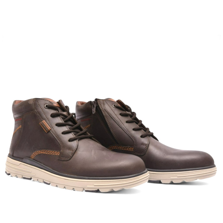 Botines Baerchi ultralight sport marrones de piel con cordones y cremallera lateral - Querol online