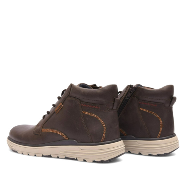 Botines Baerchi ultralight sport marrones de piel con cordones y cremallera lateral - Querol online
