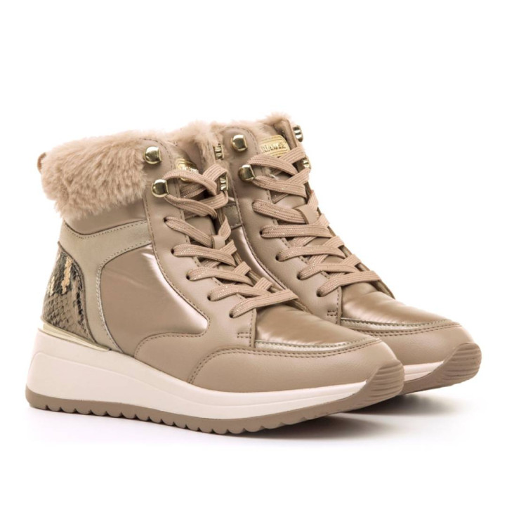 Zapatillas cuña Maria Mare salerno beige con diferentes texturas - Querol online