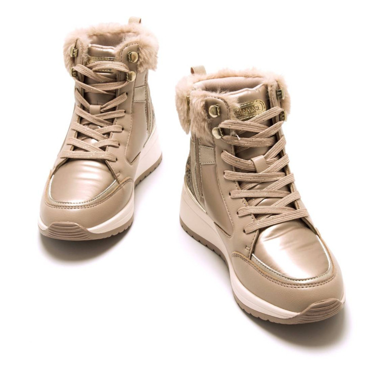Zapatillas cuña Maria Mare salerno beige con diferentes texturas - Querol online