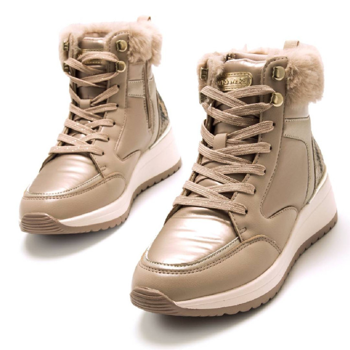 Zapatillas cuña Maria Mare salerno beige con diferentes texturas - Querol online