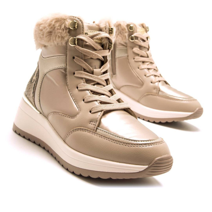 Zapatillas cuña Maria Mare salerno beige con diferentes texturas - Querol online