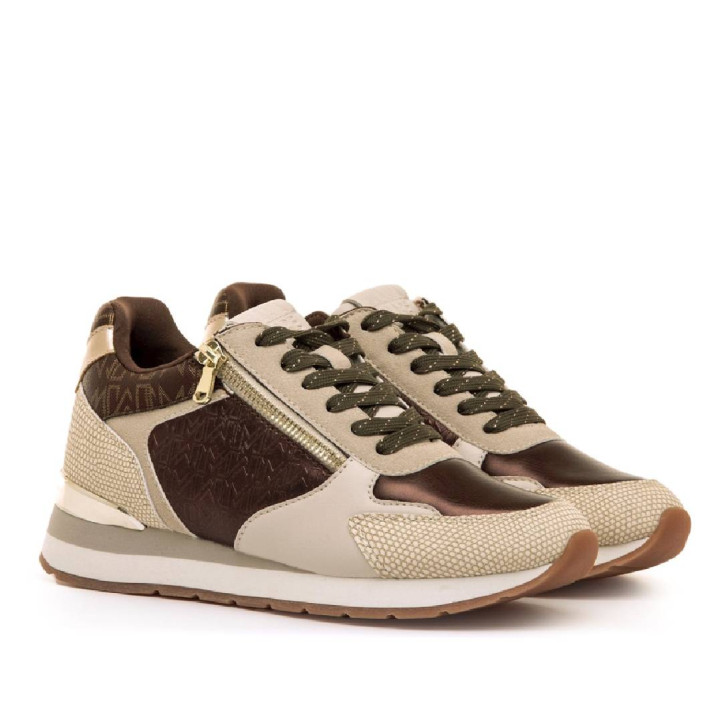 Zapatillas urban Maria Mare narita beige y marrón con paneles con diferentes texturas - Querol online