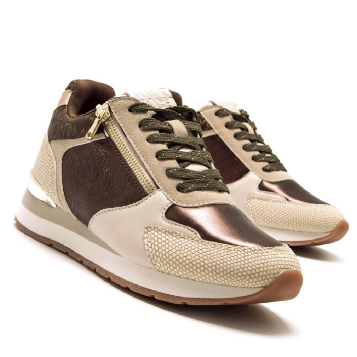 Zapatillas urban Maria Mare narita beige y marrón con paneles con diferentes texturas - Querol online