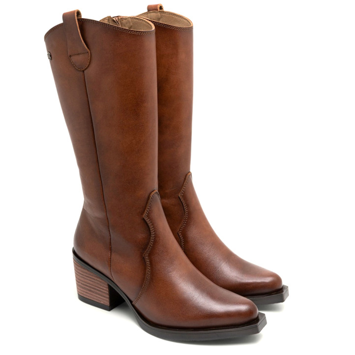 BOTAS COWBOY DE PIEL CUERO CON CREMALLERA FLORA PORRONET - Querol online