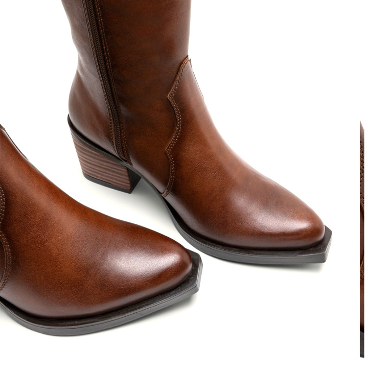 BOTAS COWBOY DE PIEL CUERO CON CREMALLERA FLORA PORRONET - Querol online