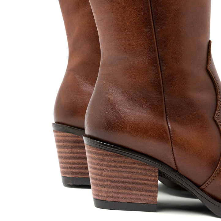 BOTAS COWBOY DE PIEL CUERO CON CREMALLERA FLORA PORRONET - Querol online