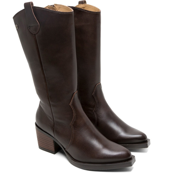 BOTAS COWBOY DE PIEL MOKA CON CREMALLERA FLORA PORRONET - Querol online