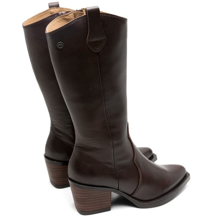 BOTAS COWBOY DE PIEL MOKA CON CREMALLERA FLORA PORRONET - Querol online