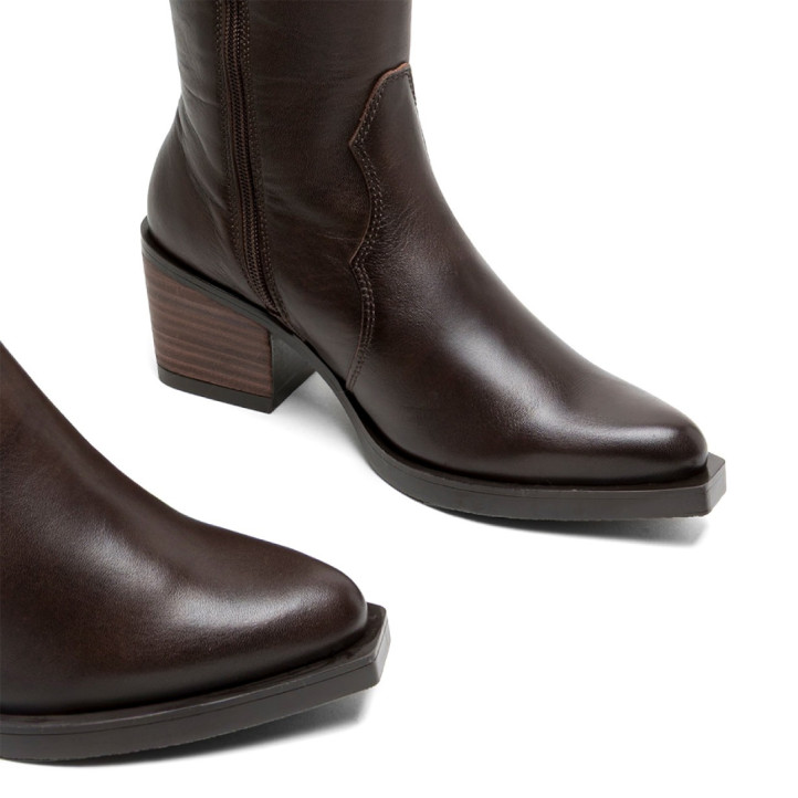 BOTAS COWBOY DE PIEL MOKA CON CREMALLERA FLORA PORRONET - Querol online