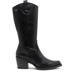 BOTAS COWBOY DE PIEL NEGRO CON CREMALLERA FLORA PORRONET - Querol online