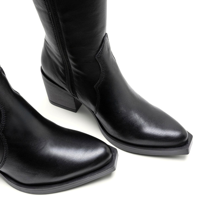 BOTAS COWBOY DE PIEL NEGRO CON CREMALLERA FLORA PORRONET - Querol online