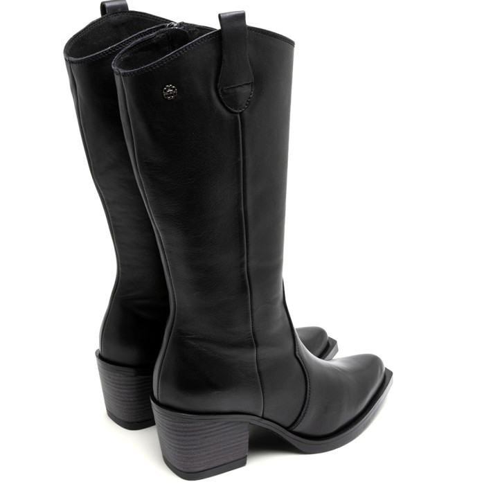 BOTAS COWBOY DE PIEL NEGRO CON CREMALLERA FLORA PORRONET - Querol online