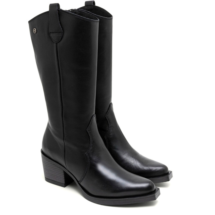 BOTAS COWBOY DE PIEL NEGRO CON CREMALLERA FLORA PORRONET - Querol online