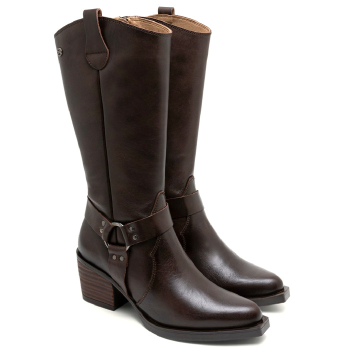 BOTAS COWBOY DE PIEL MOKA CON CREMALLERA FIONA PORRONET - Querol online