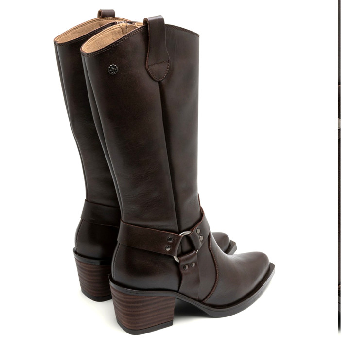 BOTAS COWBOY DE PIEL MOKA CON CREMALLERA FIONA PORRONET - Querol online