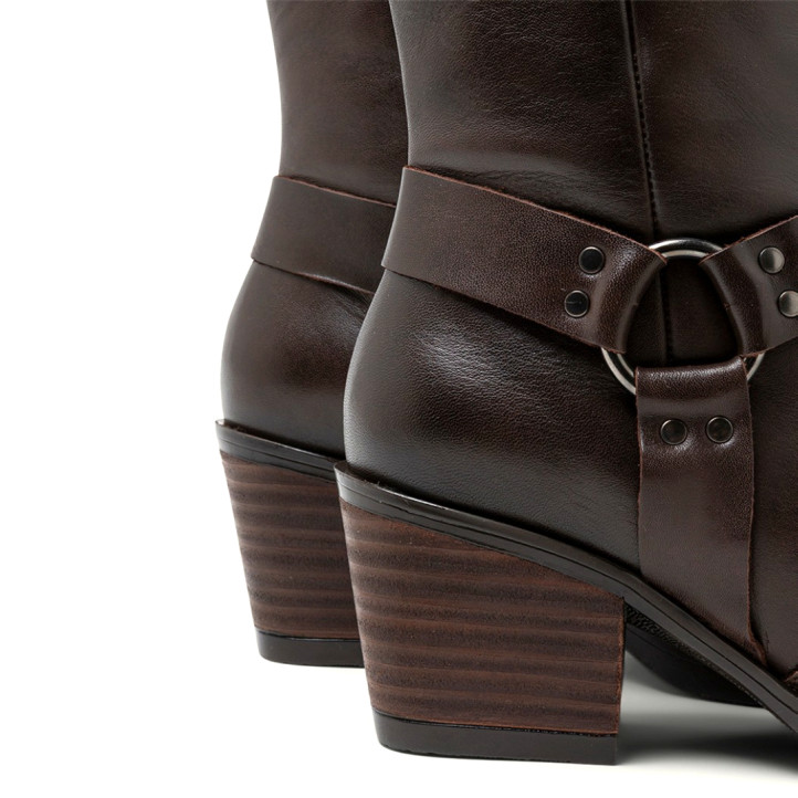 BOTAS COWBOY DE PIEL MOKA CON CREMALLERA FIONA PORRONET - Querol online