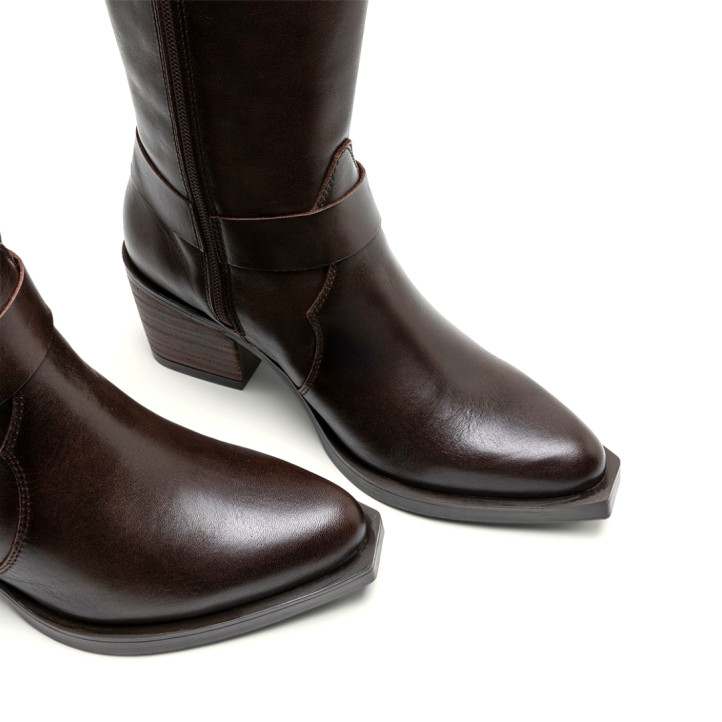 BOTAS COWBOY DE PIEL MOKA CON CREMALLERA FIONA PORRONET - Querol online