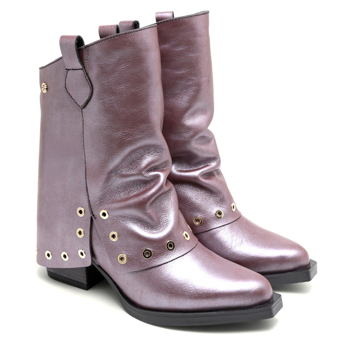 BOTAS COWBOY DE PIEL BURDEOS METALIZADO FLORENCE PORRONET - Querol online